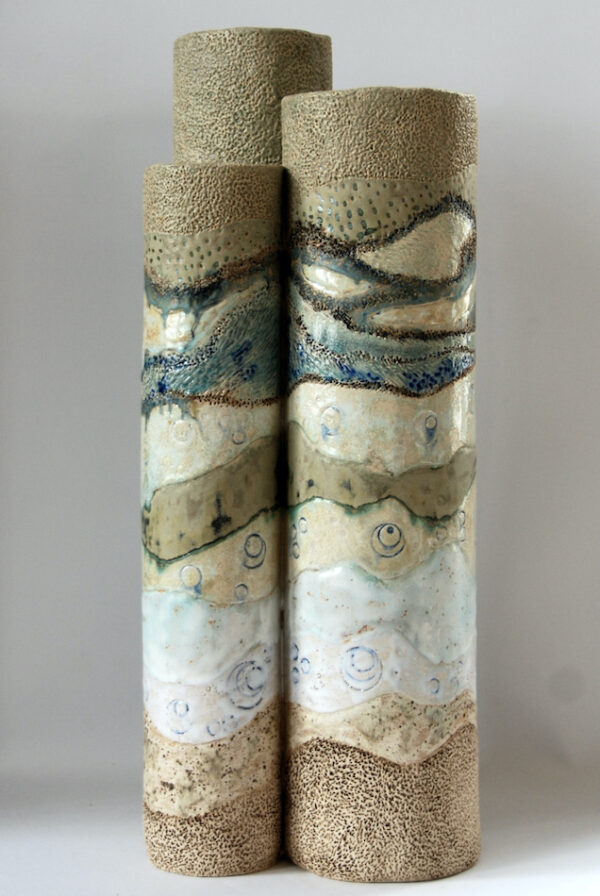 Céramique vase paysage tripode "Montagne Bleue"